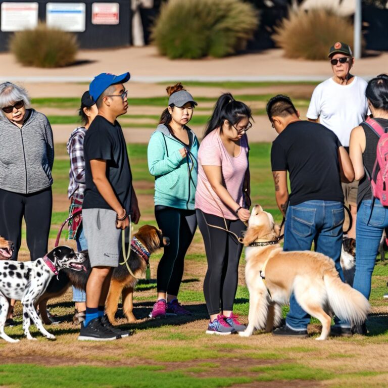 Dog obedience class in local park.