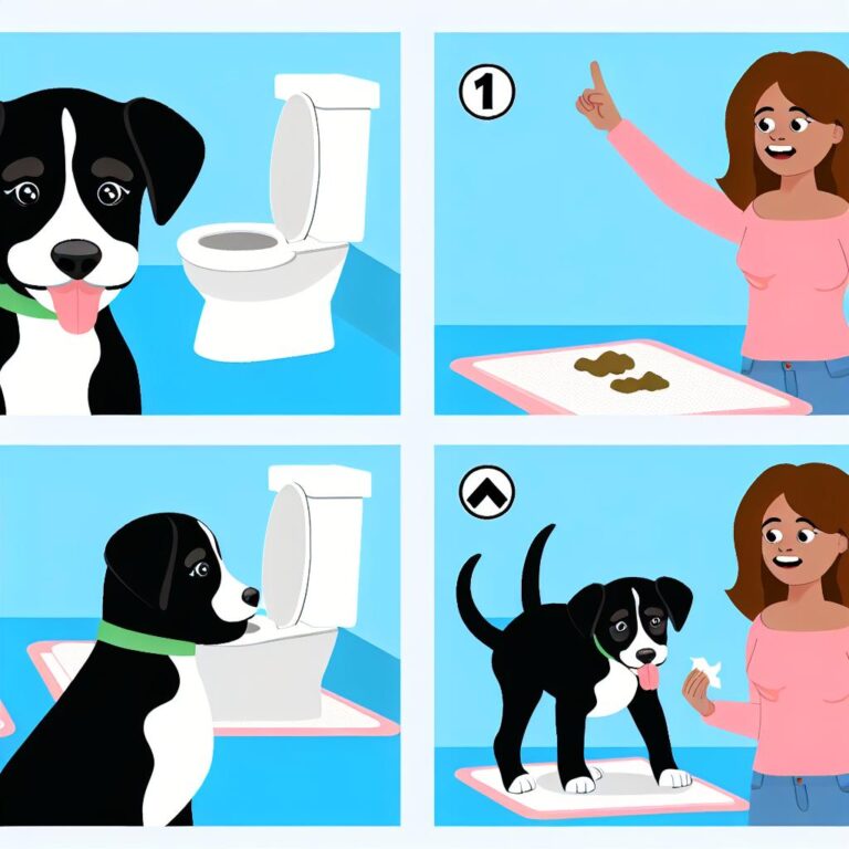 Step-by-step guide on toilet training a puppy.