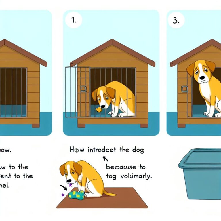 Dog being kennel trained step by step