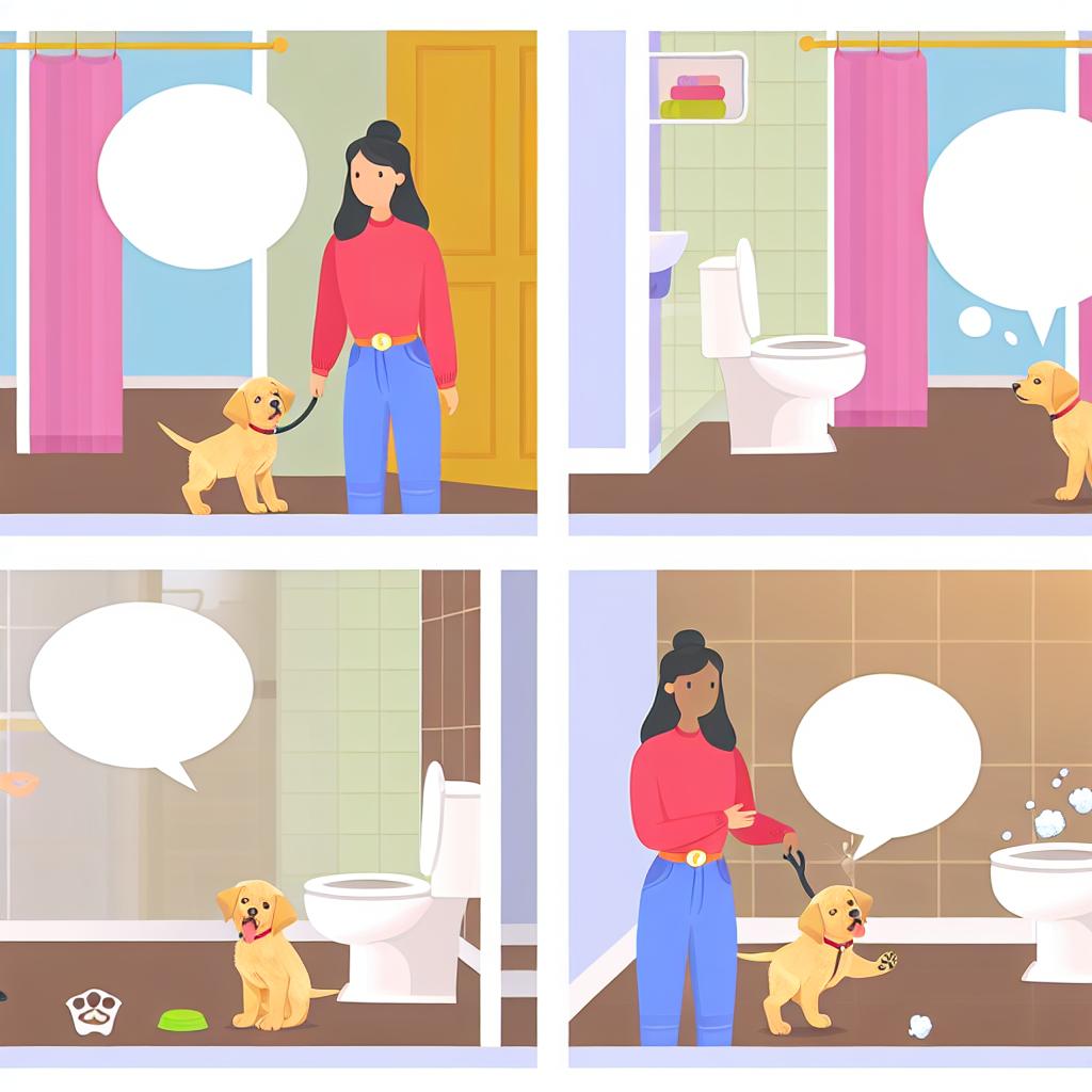 Puppy bathroom training visual guide with owner.