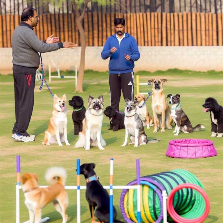 Dogs in obedience class with trainer